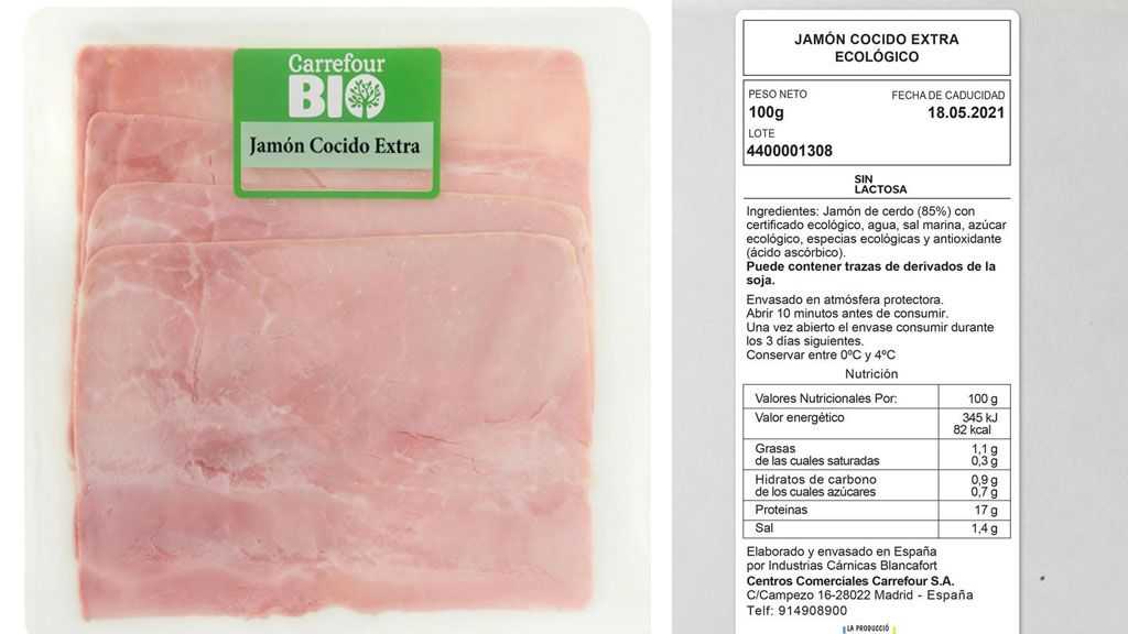 Presunto cozido extra, do Carrefour Bio