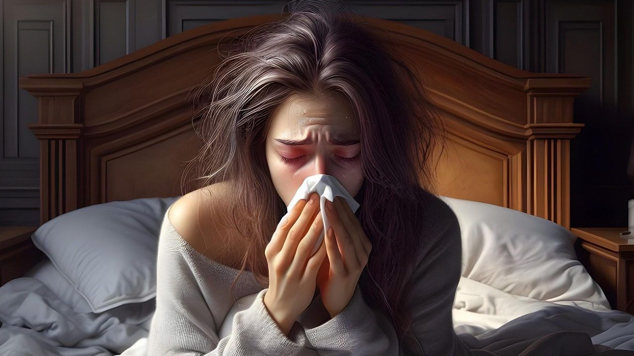 ai generated, woman, disease, health, flu, cold, bed, medicine, treatment, suffering, flu, flu, flu, flu, flu